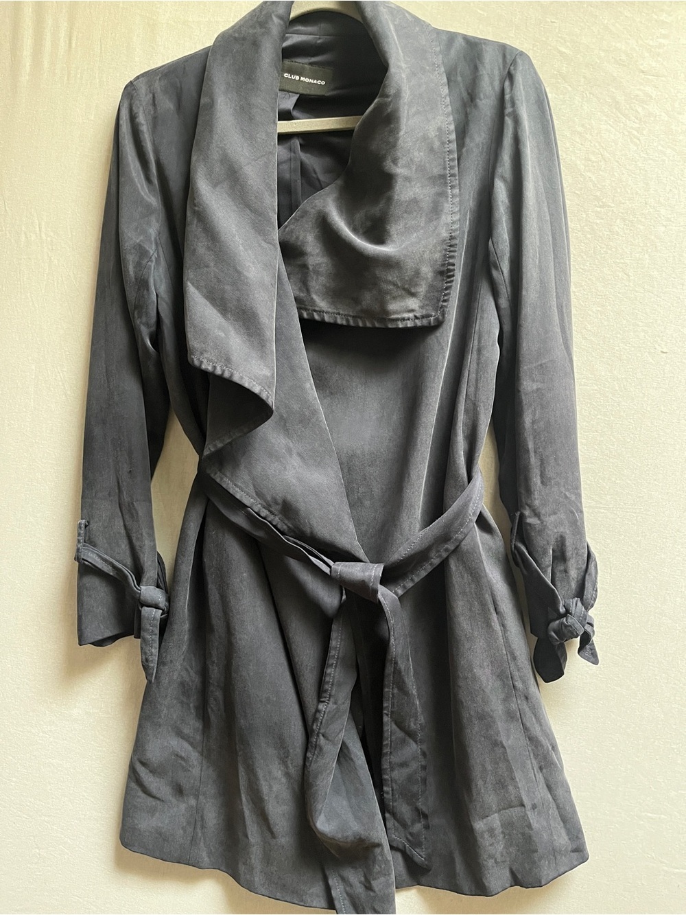 Club Monaco Women's Gray Drape Front Belted Trench Coat Size 8